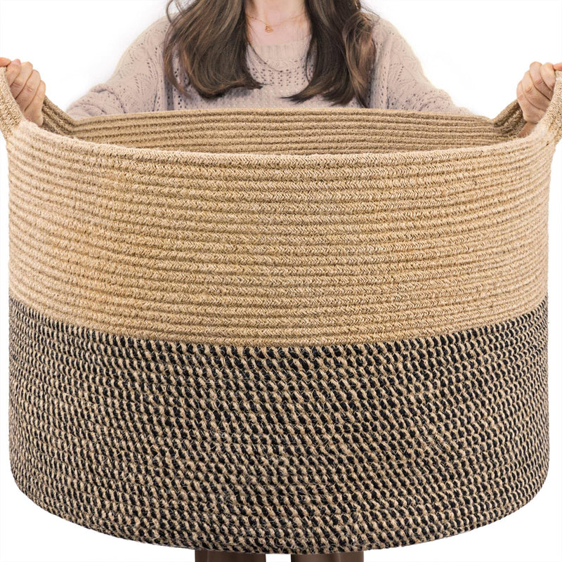 INDRESSME Extra Large Woven Baskets for Storage, 21.7 x 13.8 Blanket Basket Wicker Laundry Basket for Organizing Toy Pillow Shoe for Entryway