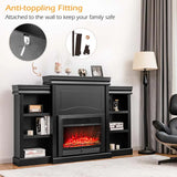 70" Fireplace Mantel TV Stand with Storage Shelves, Freestanding Wood Media Console for 28.5" Fireplace Insert, Living Room & Bedroom